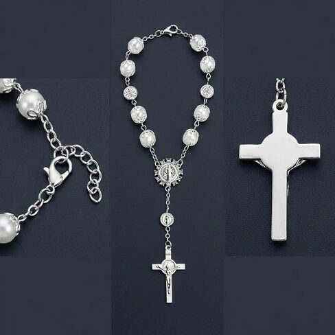 4 Pcs Rosary for Vehicle Rearview Mirror for Car, Saint Benedict Mirror Hanging, Rearview Truck Motorcycle Mirror Accessories (White) in Saudi Arabia