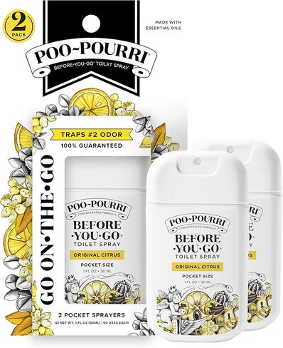 رذاذ المرحاض Poo-Pourri Before-You-Go، مجموعة متنوعة من 3 قطع - 1 أونصة سائلة لكل حجم جيب للسفر - الحمضيات الأصلية، والفانيليا الخزامى، والكركديه الاستوائية in Kuwait