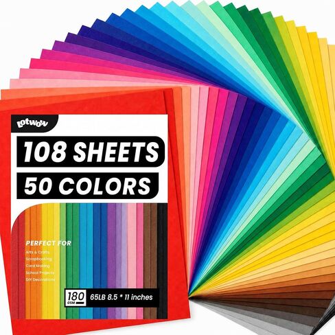 108 Sheets Colored Cardstock 8.5" X 11", 50 Assorted Colors 180GSM/65LB Construction Paper Card Stock Printer Paper for DIY Crafts, Printing, Scrapbooking, Party Decorations, Art Supplies in Saudi Arabia