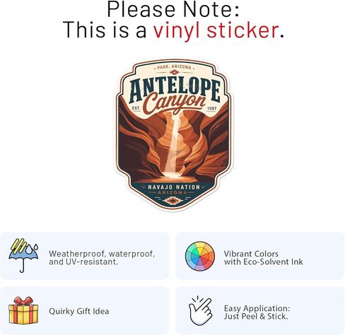 Vintage Antelope Canyon USA Travel Sticker, Waterproof Car Bumper Vinyl Decal, 2 Inch in Kuwait