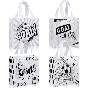12 Pack Soccer Goodie Bags with Handles - Reusable Non-Woven Soccer Snack Bags for Team, Football Gift Bag for Sports Birthday Party, Soccers Treat Bag & Party Favors - 4 Unique Designs in Saudi Arabia