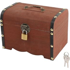 Wooden Piggy Bank, Money Saving Bank with Lock, Vintage Wood Treasure Chest, Rustic Small Wooden Box Decorative Money Saver Coin Collection Storage Box for Wedding Home Decor in Kuwait