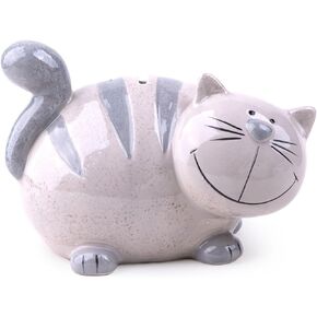 Ceramic Cat Piggy Bank, Gray and White Kitten-Shaped Money Bank with Smiling Design Cute Piggy Bank for Kids,First Money Box,Best Birthday Christmas (Gray and White) in Saudi Arabia