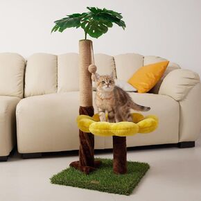 Cat Scratching Posts Cat Scratcher with Premium Sisal Rope, Sunflower Cat Platform and Danging Balls,33.86" Tall Cat Scratcher, Suitable for Large Adult cat, Kitten, and All Type of Cats in Saudi Arabia