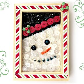 Buttons Galore & More Winter Snowman DIY Button Art Frame Kit, Natural Wood with Black White Buttons, 5x7 Inches, Holiday Wall Decor, Ages 6+ in Kuwait