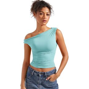 SUUKSESS Women Off Shoulder Tops Sleeveless Shirts Y2K Going Out Crop Tank Top in Kuwait