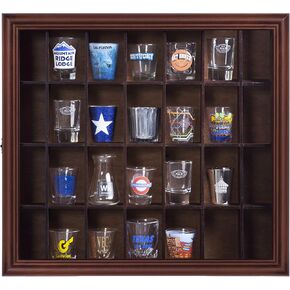 Gallery Solutions - 18x16 Shot Glass Collection - Walnut Collectable Display Case - Hinged Front - 28 Display Slots for Shot Glasses - Bar, Home, Office Accessories in Saudi Arabia