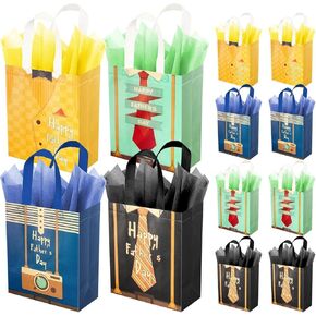 ysmile Fathers Day Gift Bag with Tissue Paper Medium Size 9.8" in Bulk 12 Pack Reusable Non Woven Bag for Dad, Grandfather, Husband, Boyfriend in Saudi Arabia