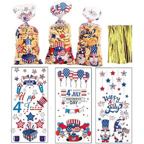 Yowget 105 PCS Patriotic 4th of July Treat Bags,Cellophane Gift Bags for Snacks with 100 Twist Ties for Snacks, Popcorn, Cookies – Independence Day Party Favor Supplies in Saudi Arabia