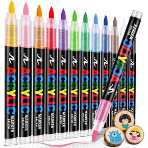 Acrylic Paint Markers Brush Tip 24 Colors, Water-Based Acrylic Colored Paint Pens No-Bleed Coloring Markers with Direct-Liquid Ink Control, Waterproof Acrylic Paint Pens for Rock Painting, Wood in Saudi Arabia