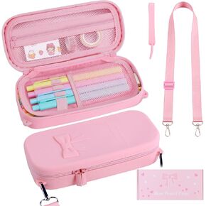 Soft Silicone Pencil Case with Handle & Strap, Large Capacity Aesthetic Pen Pouch Organizer, Kawaii School Supplies for Teens & Adults - Pink in Saudi Arabia