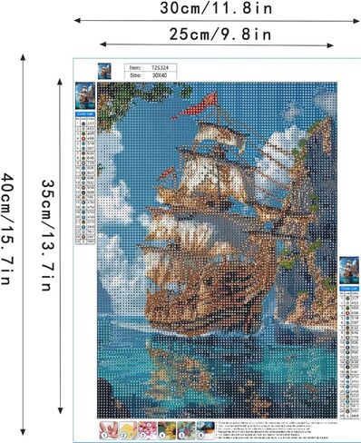 MOMDEDP 5D Diamond Painting Art Kit for Adults, Sailing Ship at Sea, Fantastic Landscapes DIY Full Drill Dots Gem Art Paint for Home Wall Decor 12 x 16 Inch in Kuwait