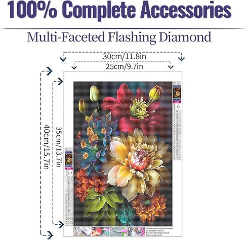 5D Diamond Art Painting, DIY Flower Round Diamond Painting Kits for Adults Beginners, Crystal Rhinestones for Home Wall Decoration Gift,30x40cm/11.8×15.7in in Kuwait