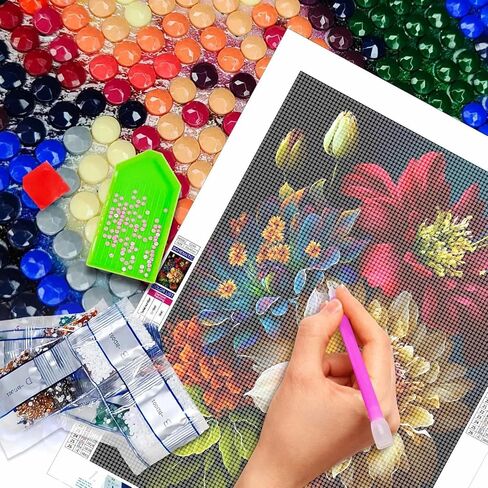5D Diamond Art Painting, DIY Flower Round Diamond Painting Kits for Adults Beginners, Crystal Rhinestones for Home Wall Decoration Gift,30x40cm/11.8×15.7in in Kuwait