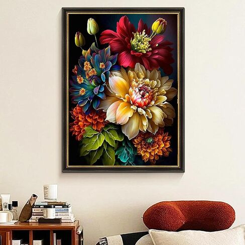 5D Diamond Art Painting, DIY Flower Round Diamond Painting Kits for Adults Beginners, Crystal Rhinestones for Home Wall Decoration Gift,30x40cm/11.8×15.7in in Kuwait