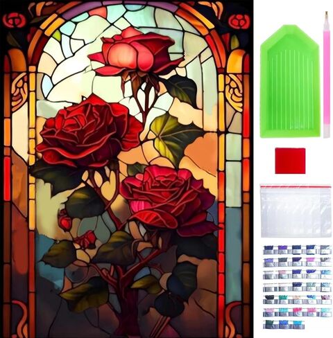 5D Diamond Art Painting, DIY Flower Round Diamond Painting Kits for Adults Beginners, Crystal Rhinestones for Home Wall Decoration Gift,30x40cm/11.8×15.7in in Kuwait