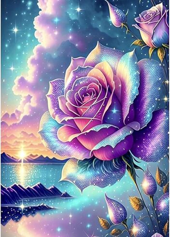 5D Diamond Art Painting, DIY Flower Round Diamond Painting Kits for Adults Beginners, Crystal Rhinestones for Home Wall Decoration Gift,30x40cm/11.8×15.7in in Kuwait