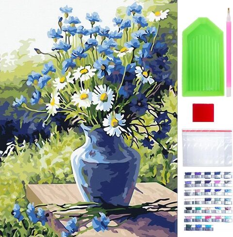 5D Diamond Art Painting, DIY Flower Round Diamond Painting Kits for Adults Beginners, Crystal Rhinestones for Home Wall Decoration Gift,30x40cm/11.8×15.7in in Kuwait