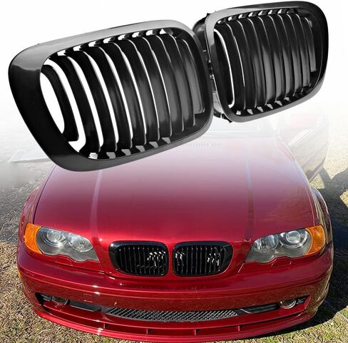 Compatible with '99-'02 E46 2-Door Coupe Cabriolet Pre Facelift 2pcs Front Bumper Center Kidney Grille Grill (Glossy Black) in Saudi Arabia