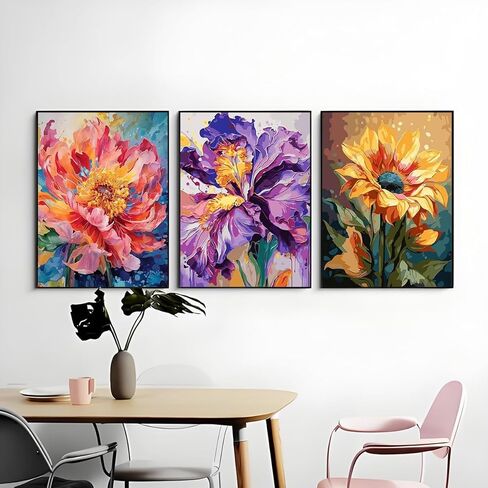 GEMFAMILY 3 Pack Paint by Numbers Kit for Adults Beginner, Flower Paint by Numbers Kit for Adults, DIY Easy Acrylic Painting by Numbers Kits with for Home Wall Art Decor 12 x 16 inch in Kuwait
