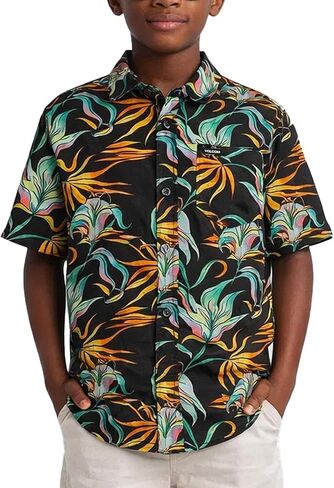Volcom Boys' Button Down Shirt - Casual Short Sleeve Woven Cotton Hawaiian Shirt - Kids' Collared Shirt for Boys (8-16) in Kuwait