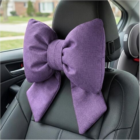 Cute Bow Car Headrest Pillow, Soft Comfortable Bow Auto Seat Pillow with Adjustable Strap, Breathable Ergonomic Neck Support Cushion Bowtie Decoration for Most Vehicles (Pink) in Kuwait
