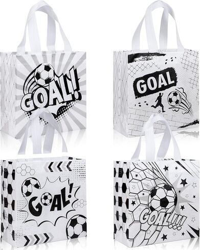 12 Pack Soccer Goodie Bags with Handles - Reusable Non-Woven Soccer Snack Bags for Team, Football Gift Bag for Sports Birthday Party, Soccers Treat Bag & Party Favors - 4 Unique Designs in Saudi Arabia