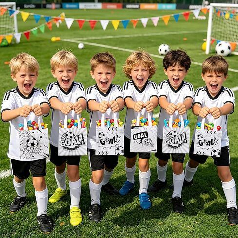 12 Pack Soccer Goodie Bags with Handles - Reusable Non-Woven Soccer Snack Bags for Team, Football Gift Bag for Sports Birthday Party, Soccers Treat Bag & Party Favors - 4 Unique Designs in Saudi Arabia