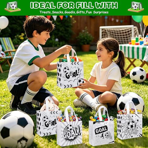 12 Pack Soccer Goodie Bags with Handles - Reusable Non-Woven Soccer Snack Bags for Team, Football Gift Bag for Sports Birthday Party, Soccers Treat Bag & Party Favors - 4 Unique Designs in Saudi Arabia