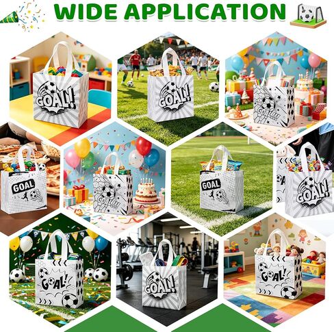 12 Pack Soccer Goodie Bags with Handles - Reusable Non-Woven Soccer Snack Bags for Team, Football Gift Bag for Sports Birthday Party, Soccers Treat Bag & Party Favors - 4 Unique Designs in Saudi Arabia
