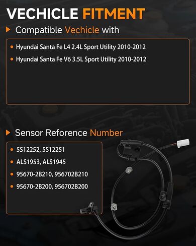 مستشعر سرعة العجلات الأمامية ABS من MOTOALL متوافق مع Hyundai Santa Fe 2010-2012، 2.4L/3.5L Sport Utility، يستبدل 95670-2B210 - جانب السائق والراكب in Kuwait