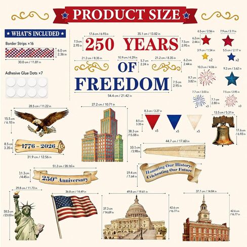 USA 250th Anniversary Bulletin Board Set 1776-2026 250th Birthday Classroom Decoration 4th of July Patriotic Cutouts for Independence Day Anniversary Party School Home Office Chalkboard Wall Decor in Kuwait
