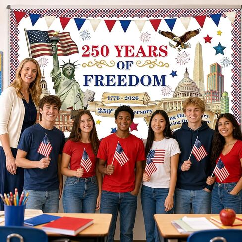 USA 250th Anniversary Bulletin Board Set 1776-2026 250th Birthday Classroom Decoration 4th of July Patriotic Cutouts for Independence Day Anniversary Party School Home Office Chalkboard Wall Decor in Kuwait