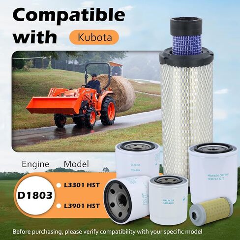 طقم فلتر خدمة الصيانة متوافق مع Kubota L3301 HST & L3901 HST مع محرك D1803 يستبدل # TC620-93230 HH164-32430 TC422-82620 1J800-43170 1G311-43380 HHK70-14070 in Kuwait