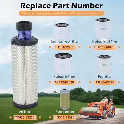 طقم فلتر خدمة الصيانة متوافق مع Kubota L3301 HST & L3901 HST مع محرك D1803 يستبدل # TC620-93230 HH164-32430 TC422-82620 1J800-43170 1G311-43380 HHK70-14070 in Kuwait