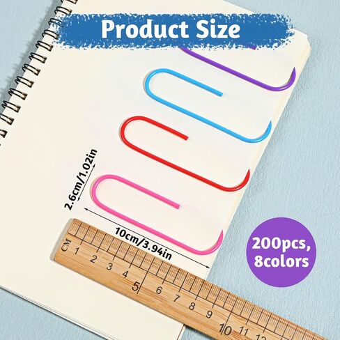 200 Pack 4 Inches Mega Large Paper Clips, 100mm 8 Colors Jumbo Multicolor Bookmark Office Supply Accessories in Saudi Arabia