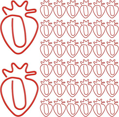 60Pcs Cute Paper Clips, Red Strawberry Shaped Fun Paper Clips Fruit Bookmarks Clip, Metal Small Paperclips for Office/School Stationery Document for Teachers,Students,Coworkers in Kuwait