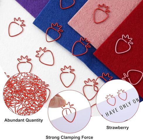 60Pcs Cute Paper Clips, Red Strawberry Shaped Fun Paper Clips Fruit Bookmarks Clip, Metal Small Paperclips for Office/School Stationery Document for Teachers,Students,Coworkers in Kuwait