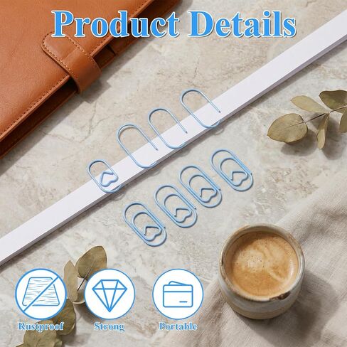 80 Pcs Blue Paper Clips Metal Heart Paper Clips Colorful Decorative Love Heart-Shaped Cute Binder Clip for Women, Document Note Sorting & Organizing Office Supplies Blue in Saudi Arabia