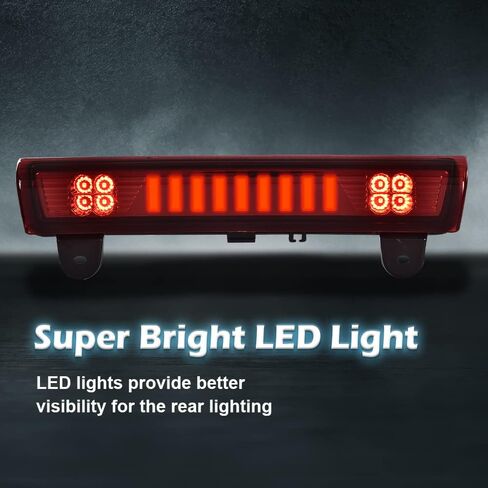 PIT66 LED ضوء الفرامل الثالث متوافق مع Chevy Suburban 1500 2500 2000-2006/Chevy Tahoe 2000-2006/GMC Yukon XL 1500 2500 2000-2006، مصباح إيقاف عالي التركيب عدسة حمراء غطاء شفاف I in Kuwait