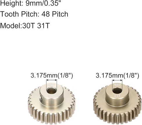 2Pcs 48P Pinion Gear Set 30T 31T for 3.175 mm Shaft Aluminium Alloy Pinion Gear with Screws and Hexagonal Wrench for RC Motor in Kuwait