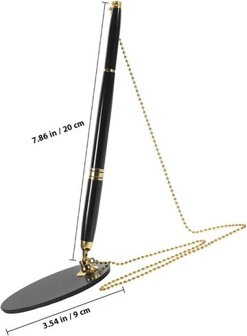 Yardwe Business Desktop Signature Pen with Chain, 0.5mm Black Ballpoint Pen with Gold Accessories, Standing Design for Office, Hotel, and Counter Signing Use in Kuwait