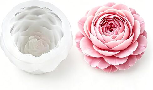 3D Peony Flower Silicone Candle Mold, Reusable Silicone Mold for Crafts, Resin Casting, Soap Making, Wax Candles, Plaster, Clay and DIY Decoration in Kuwait