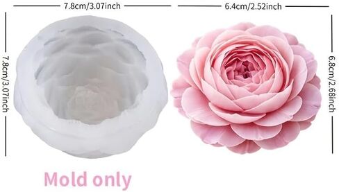 3D Peony Flower Silicone Candle Mold, Reusable Silicone Mold for Crafts, Resin Casting, Soap Making, Wax Candles, Plaster, Clay and DIY Decoration in Kuwait