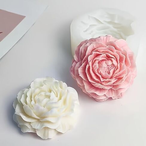 3D Peony Flower Silicone Candle Mold, Reusable Silicone Mold for Crafts, Resin Casting, Soap Making, Wax Candles, Plaster, Clay and DIY Decoration in Kuwait