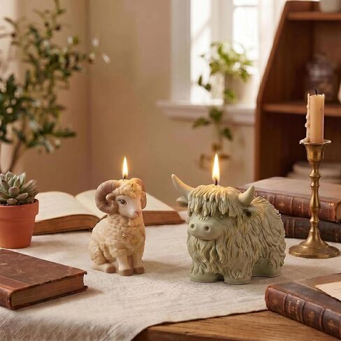 Highland Cow & Lamb Silicone Molds Set - 3D Animal Candle Molds for Resin, Soap, DIY Epoxy Casting, Clay Craft, Concrete, Car Freshies, Home Decor & Gifts in Saudi Arabia
