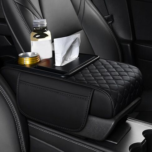 غطاء وحدة التحكم المركزية للسيارة Toyota Crown Signia - وسادة مسند ذراع جلدية 5 في 1 مع حقيبتين للتخزين، تحمل الأكواب والهاتف والأنسجة والإكسسوارات الداخلية للسيارة، أحمر C in Kuwait