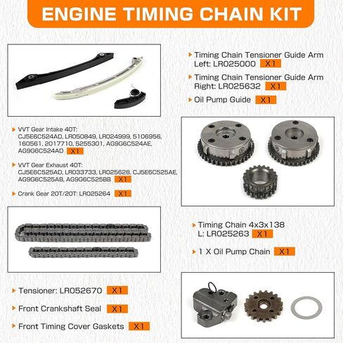 Timing Chain Kit 2 VVT Gear Sprocket Kit Compatible With Land Rover Range Rover, Freelander, Evoque, Discovery 2.0L Replace For CJ5E6C525AD CJ5E6C524AD CJ5E6K297AB CJ5E6K255AB in Kuwait