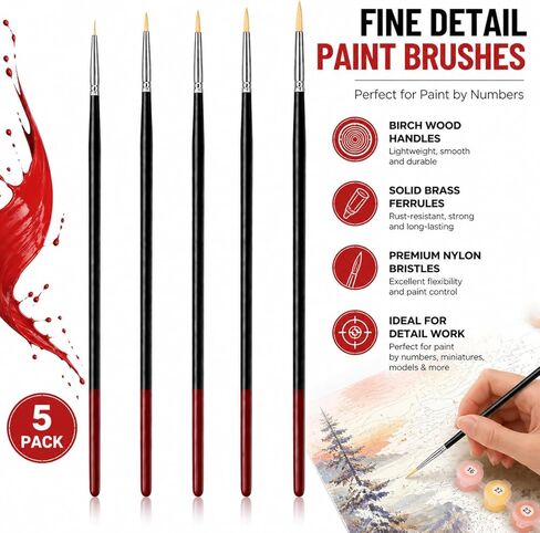5Pcs Paint by Numbers Kit for Adults Acrylic Paintbrushes Set,Professional Small Fine Tip Detail Miniature Paint Brushes for Watercolor Gouache Oil Face Painting,Model,Figurine,Craft in Saudi Arabia