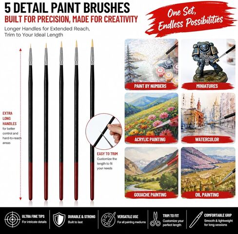 5Pcs Paint by Numbers Kit for Adults Acrylic Paintbrushes Set,Professional Small Fine Tip Detail Miniature Paint Brushes for Watercolor Gouache Oil Face Painting,Model,Figurine,Craft in Saudi Arabia